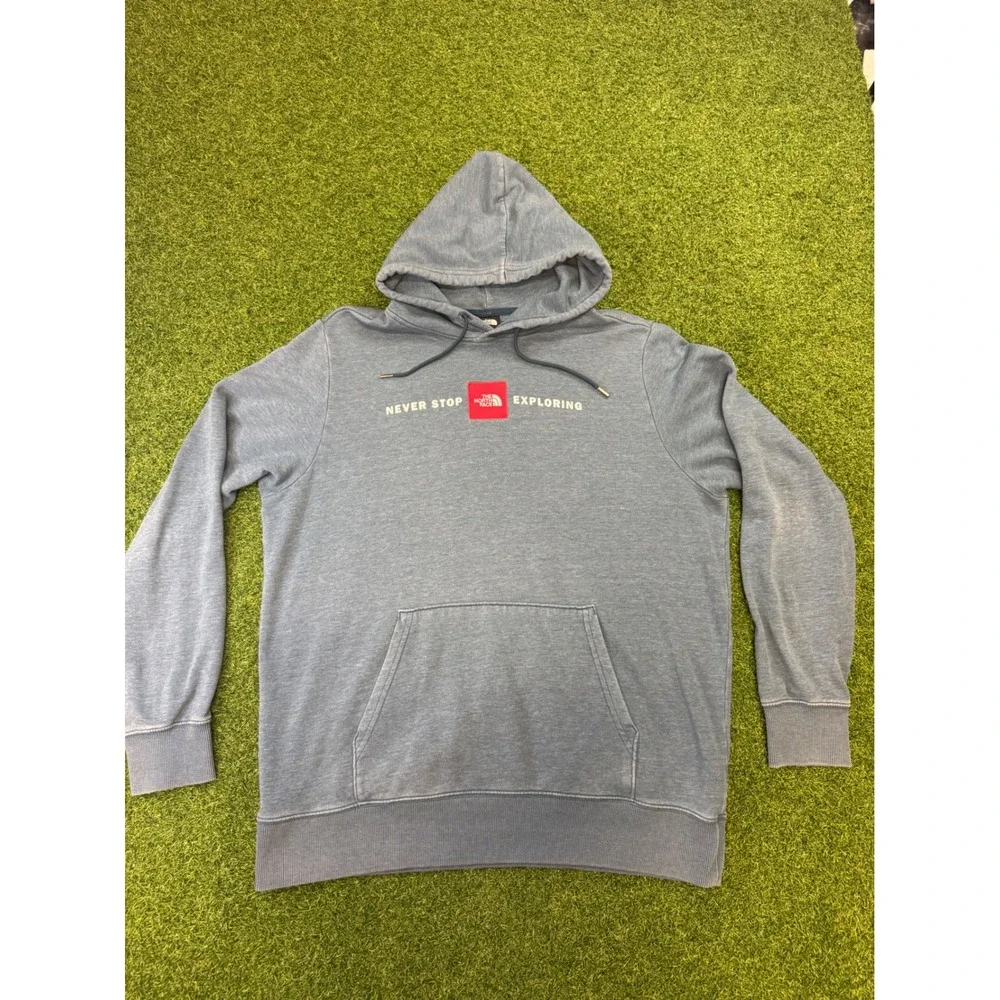 The North Face Hoodie Mens XL Blue Never Stop Exploring Box Logo Pullover